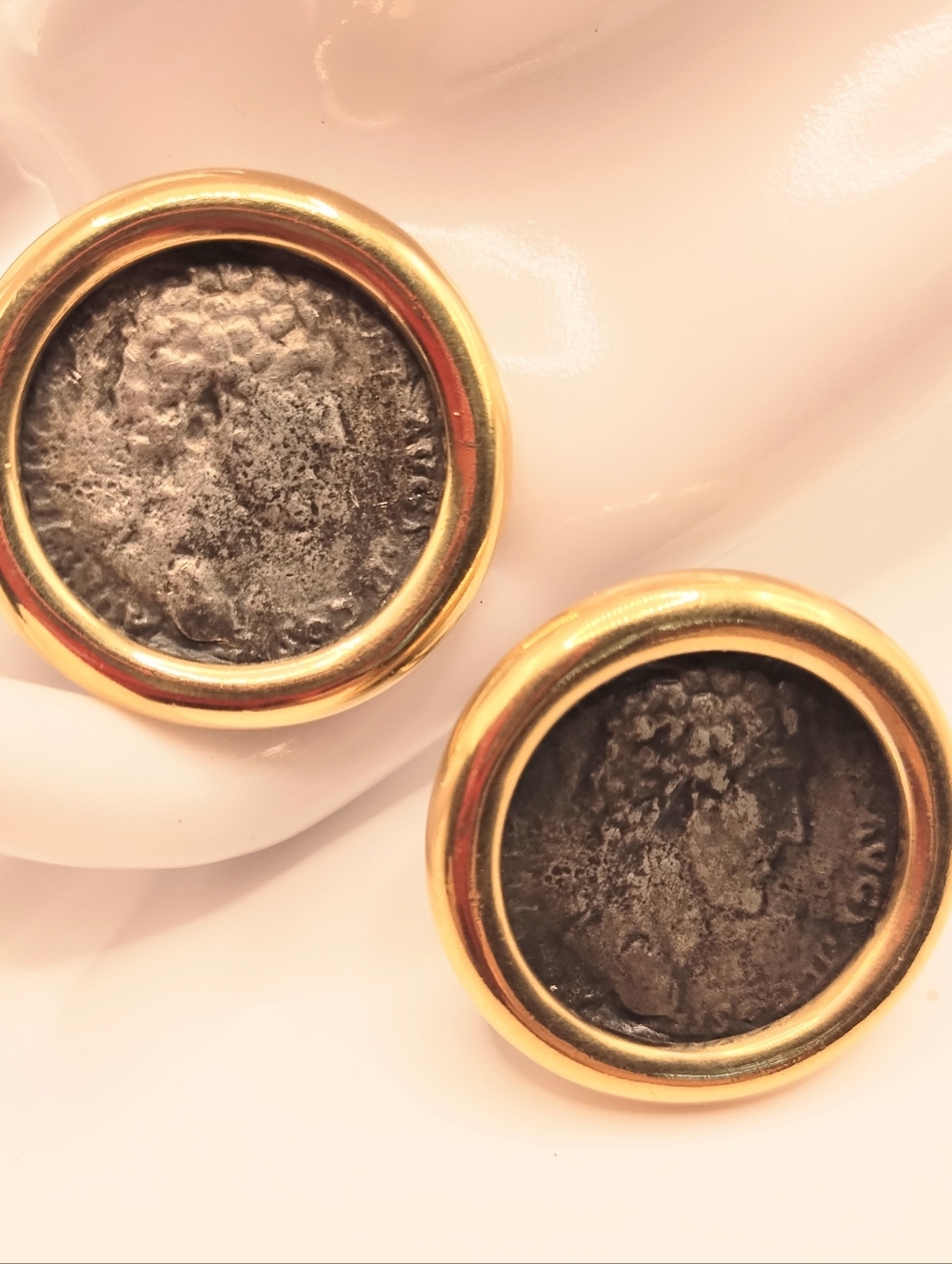 Vintage Ciner Faux Greek Coin Earrings